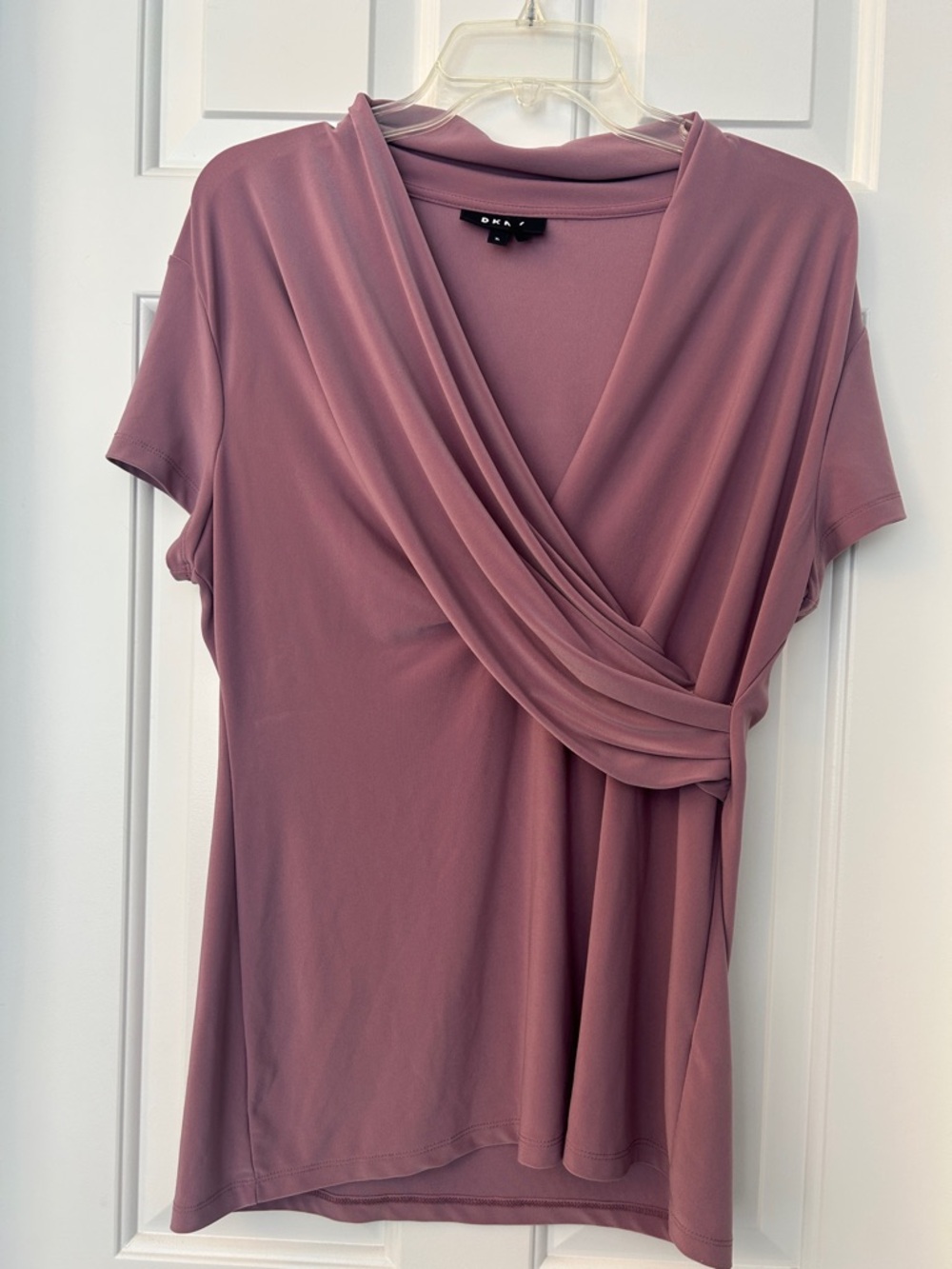DKNY Light purple Draped Wrap-Front Short Sleeve Top